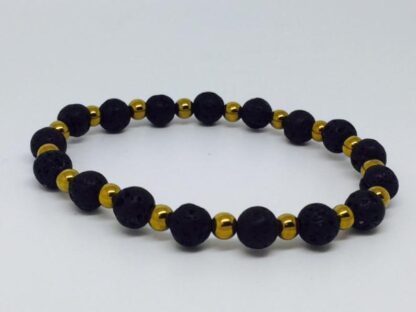 Powerful Vibration - Black Lava & Gold Hematite Men's Bracelet - Image 2