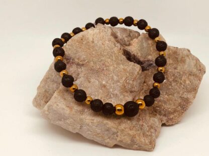 Powerful Vibration - Black Lava & Gold Hematite Men's Bracelet - Image 3