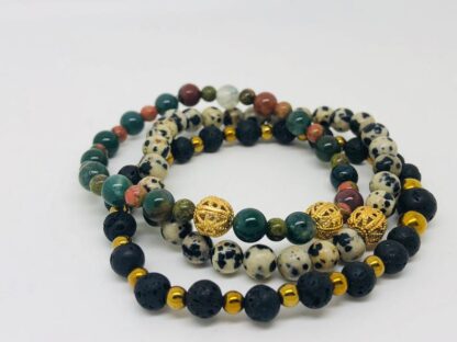 Powerful Vibration - Black Lava & Gold Hematite Men's Bracelet - Image 4